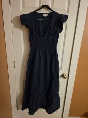 Molly Bracken Navy Dress With Ruffled Sleeves